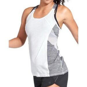 Athleta White and Gray ‘Runlight’ Racerback Tank Top